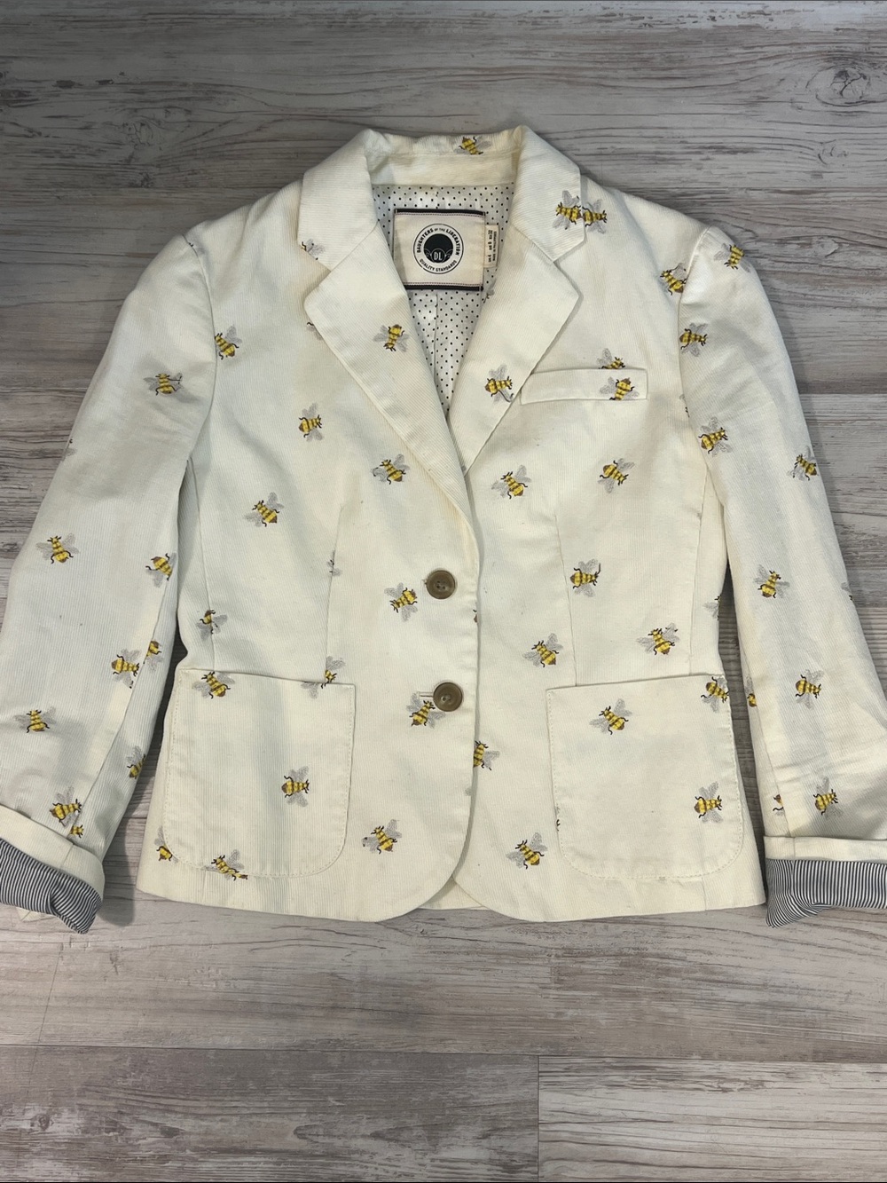 Anthropologie Daughters of the Liberation Bee-Embroidered Cream Blazer Small